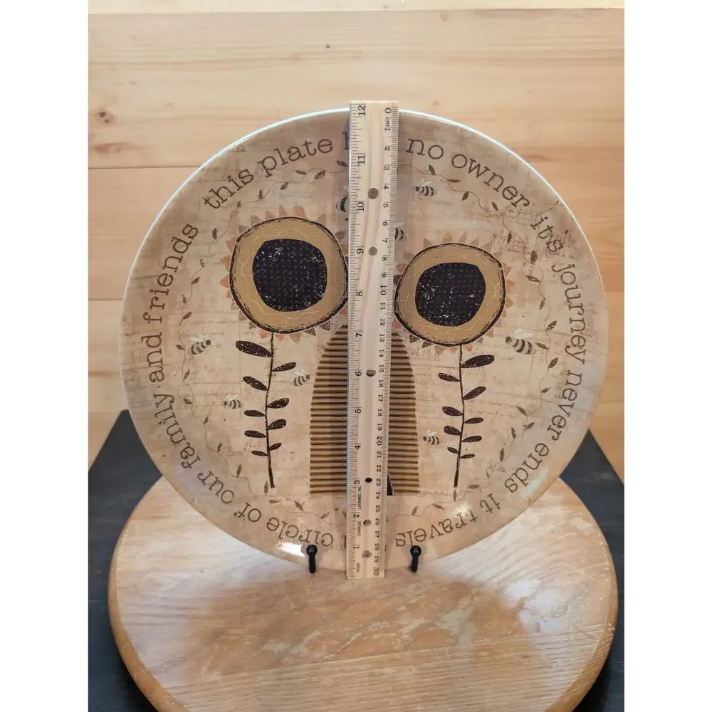 Primitives by Kathy Blessing Plate - Beehive and Sunflower Stoneware 12